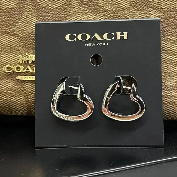 Coach Heart Hoop Earrings CY098 SLV - Picture 1 of 5
